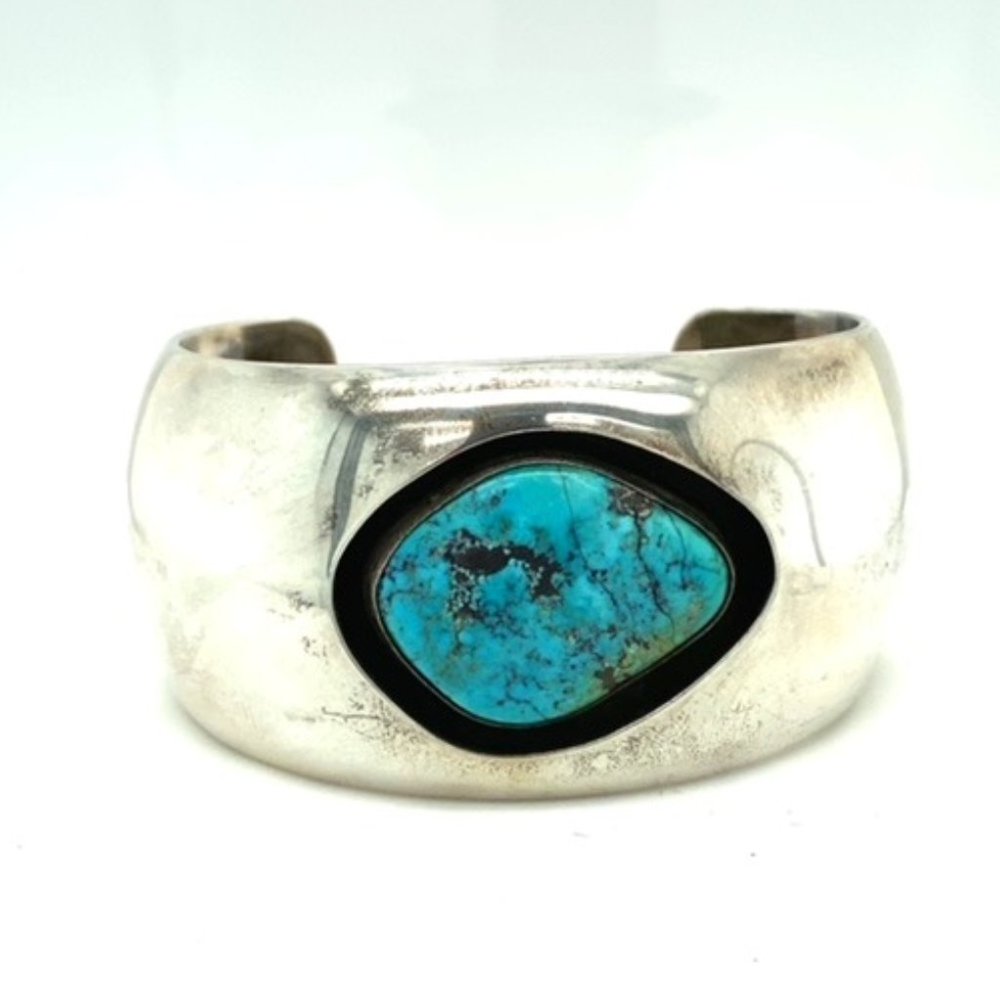Navajo Sterling Silver Shadow Box Turquoise Cuff Size Small